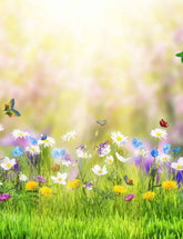 Colorful Wild flowers In Sunshine With Butterfly For Baby Photo Backdrop Shopbackdrop